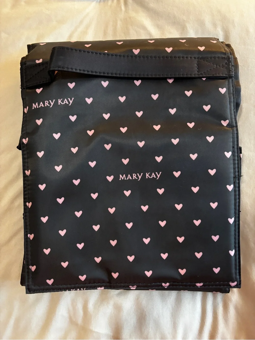 Mary Kay Black Cosmetic Bag with Pink Heart Print